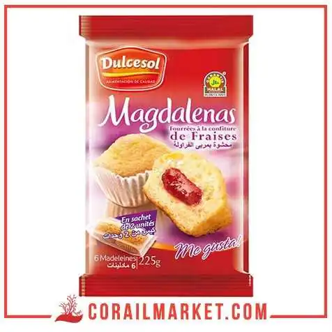 madeleine fourré crème de fraise dulcesol 225 g madeleine fourré crème de fraise dulcesol 225 g