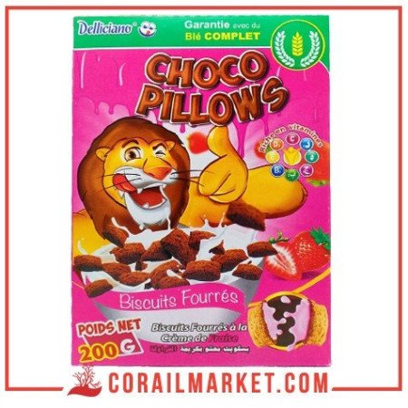 céréales fourrées crème de fraise choco pillows delliciano 200 g