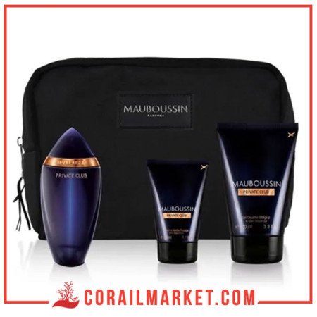 Coffret Eau De Parfum Mauboussin Private Club 100 Ml + Gel Douche 100ml, Après Rasage 50ml & Trousse De Toilette