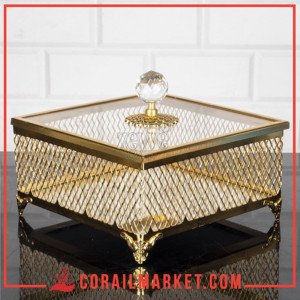 زايفي غطاء زجاجي محبوك وعاء سكر كبير مربع