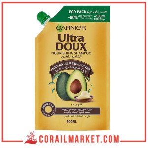 Garnier Ultra Doux Shampoing Nourrissant à l'Huile d'Avocat et au Beurre de Karité Eco Pack 500 ml