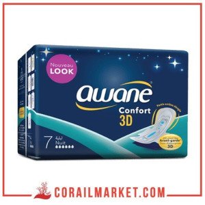Serviette hygiénique Awane Confort 3D Nuit 7 serviettes
